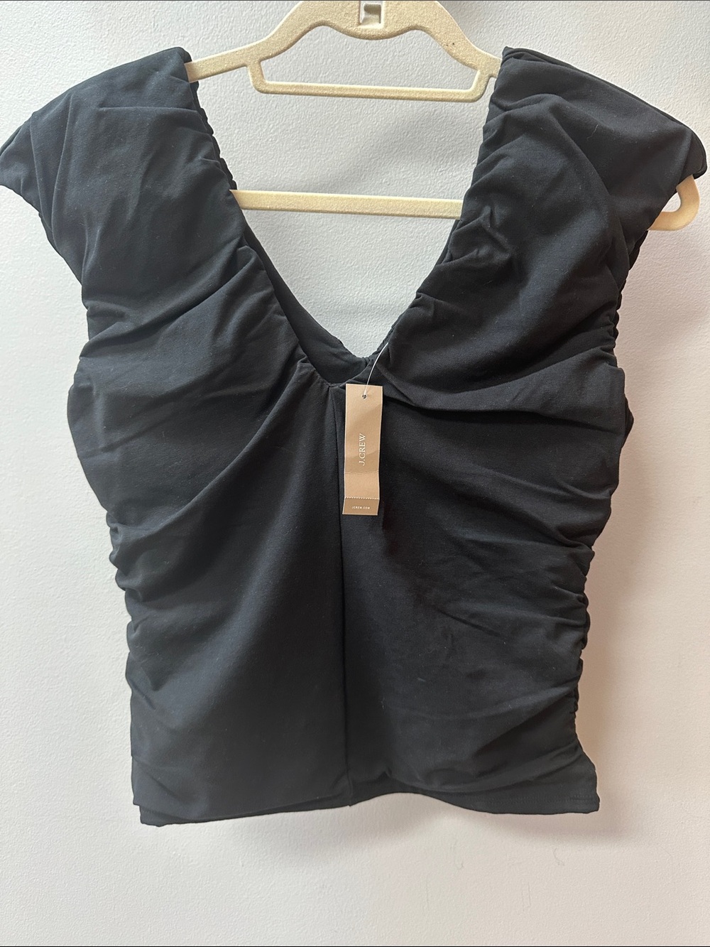 J. Crew Black Ruched V-Neck Cap Sleeve Tank